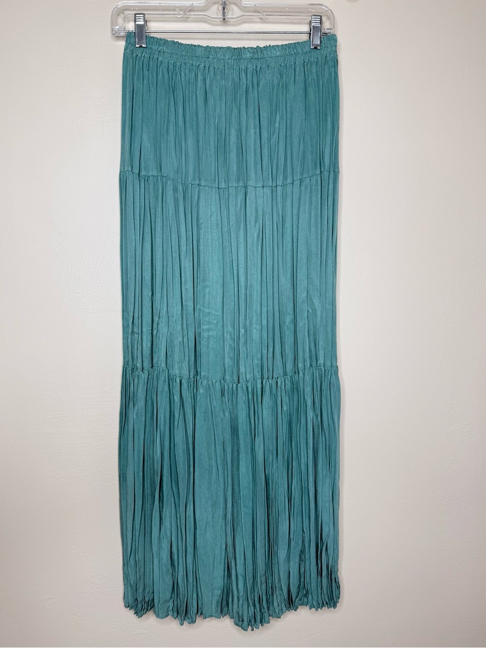 Arlene Prescott Teal Tiered Broomstick Maxi Skirt Boho One Size Fits Most